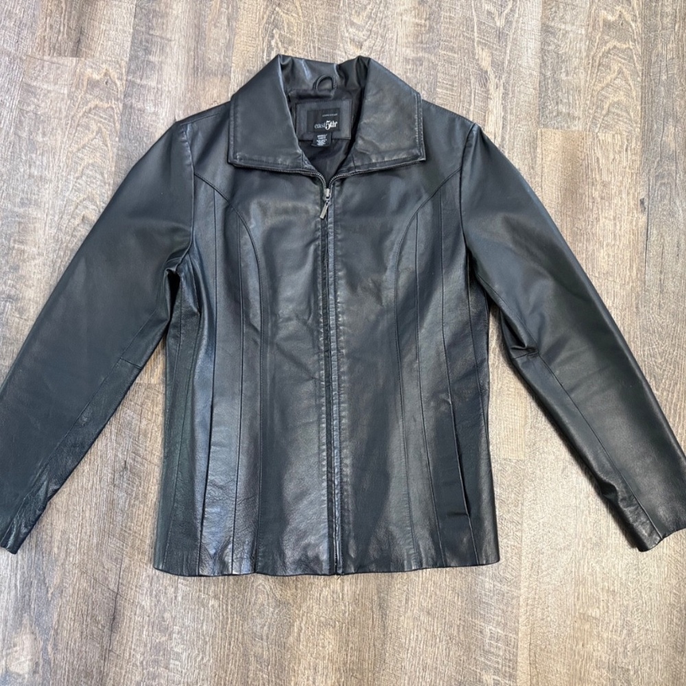 East 5th Genuine Leather Jacket Womens S Black Zip Up Motorcycle Biker Fitted